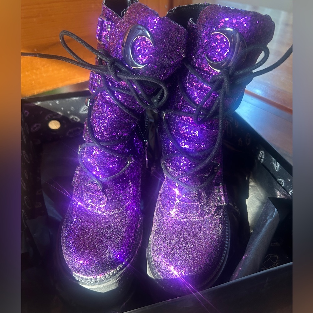 Killstar Broom Rider Purple Glitter Heeled platform Boots size 6 - Picture 7 of 8